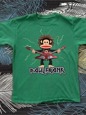 Gildan Paul Frank Green Graphic Tee with Guitar Monkey